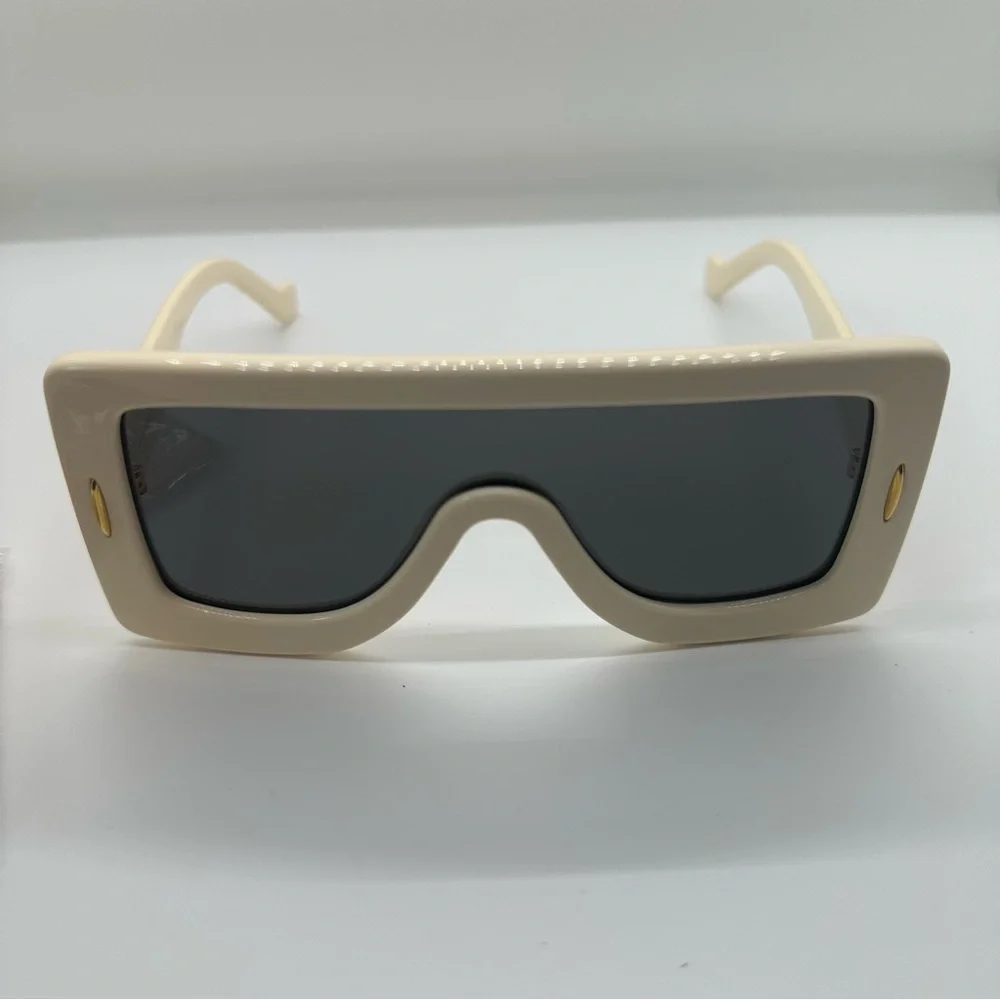 NWT Loewe | Oversized Anagram Shield Mirrored Ivory Gold Unisex Sunglasses $550